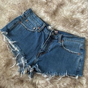 Levi Bootcut Cutoff Denim Shorts Ripped Size 10s